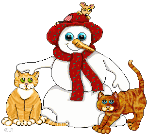 Snowman petting cats